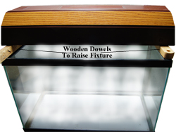 Aquarium Hood Retrofit with LED Light Fixture using wood spacers